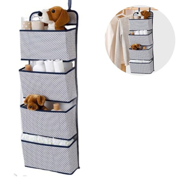 4 Lomme Foldbar Hylle med 2 Kroker Blå