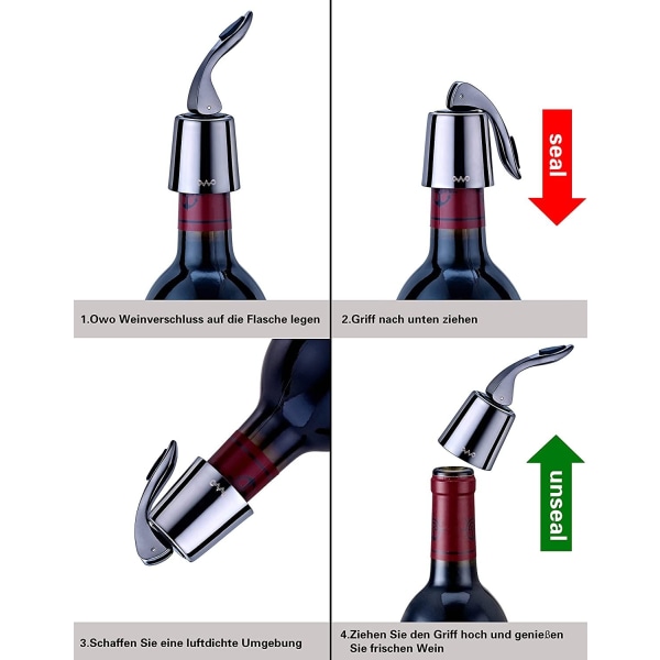 Vinstopsel i rustfritt stål med silikon, utvidbar kork, gjenbrukbar (svart metall 1)