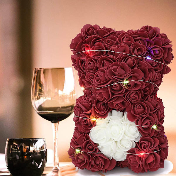 Blomsterbjørn, håndlavet bamse, Valentinsdagsgave, Morsdagsgave, hendes KLB