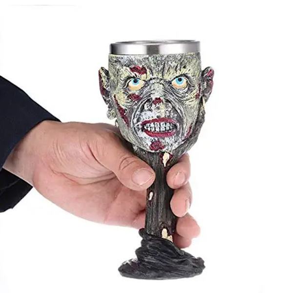 Hodeskalle Vinglass i Harpiks og Rustfritt Stål, Retro Gotisk Cocktail Ulv Vinglass for Fest Bar Personlig Servise Hjemmedekor Hodeskalle Vinglass