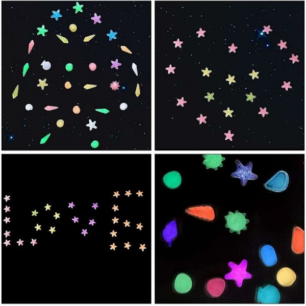 Lysende steiner, fluorescerende småstein, 50 stykker lysende steiner, fargerike sjøstjerner, småstein, blå havstjerne KLB