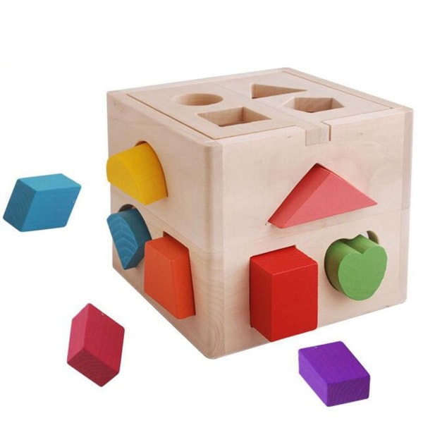 Wooden Cube Legetøj Cube Puslespil Plug-in Box til Baby & Toddler; KLB