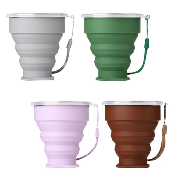 4 Pakk Sammenleggbare Silikon Camping Kopper med Lokk KLB