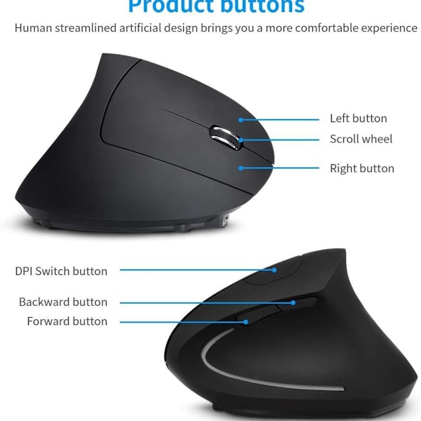Ergonomisk vertikal trådlös mus, laddningsbar optisk mus 2 KLB