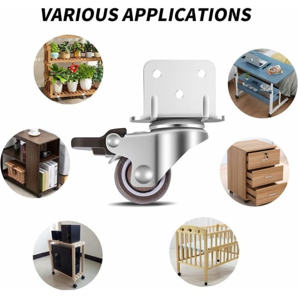 Små drejelige møbelhjul, 32mm uden bremse, L-formet monteringsplade, egnet til møbler, blomsterstativer, børneværelser (32mm, 2 stk.) KLB