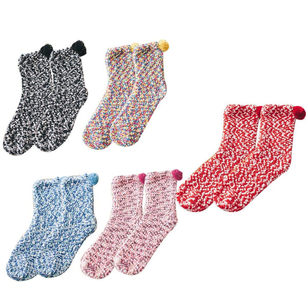 pairs of fluffy socks, black + yellow + light blue + light pink + light gray KLB