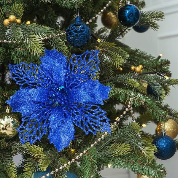 24 stk sølv glitter mesh julestjerne blomster KLB