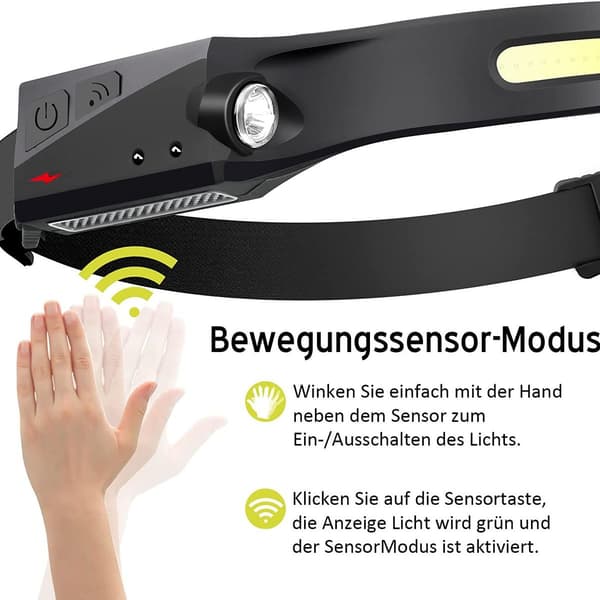 Genopladelig LED-smart sensor forlygte 230° projektør