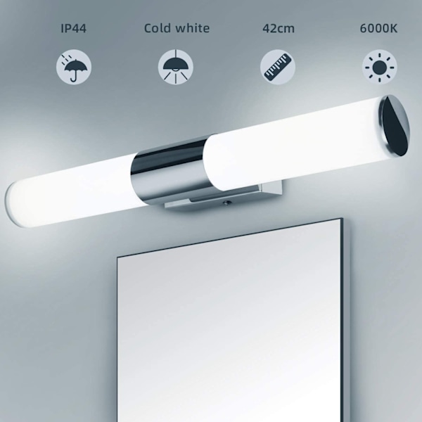 Badeværelsesspejllampe 42cm-12W 1000Lumen Led Vægslampe, 6000K Kold Hvid Lys, IP44 Vandafvisende, Ikke-Flimrende, Super Lys