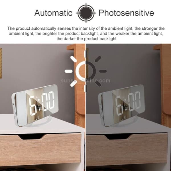 Multifunktionel LED-spejl Makeup-spejl Ur Bordur Automatisk