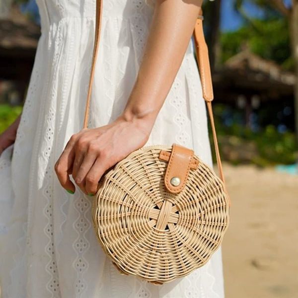Halmväsk Fashion Rund Rattan Axelväska Casual Sommar Strand