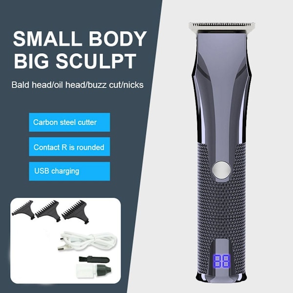 Herrehårtrimmer - T-Liner med skarpt T-blad, trådløs og USB (grå-blå) KLB