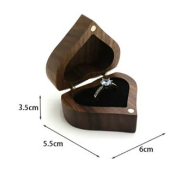 Hjerteformet æske til vielsesringe i træ (ekskl. ringe), ringæske, æske til forlovelsesring.