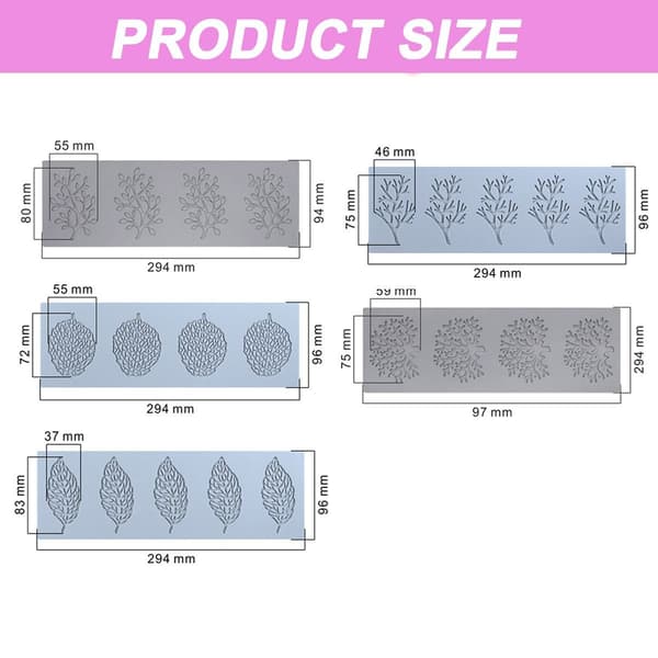 5PCS Blade Former Silikonbageforme Fondantforme, Hul 3D Koralgren