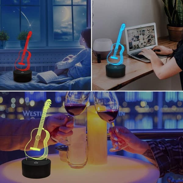 3D natlampe, guitargaver til musikelskere, 3D illusionslampe KLB