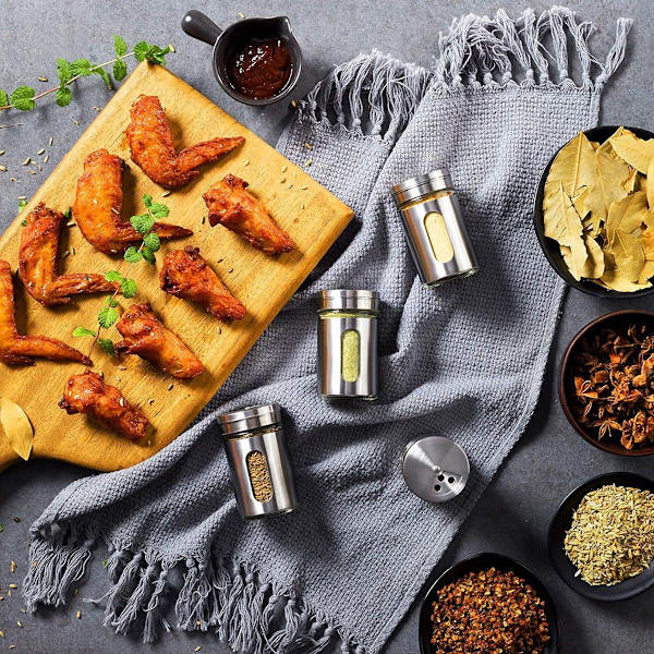 12 Kryddburkar Silver I Kryddskakare Rostfritt Stål Set 80ml I Med Visningsfönster & KLB