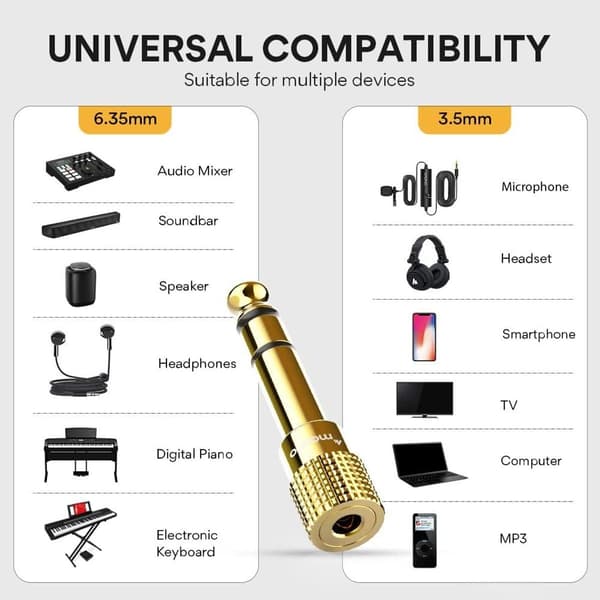 6,5 mm 1/4 han til 3,5 mm 1/8 hun stereohovedtelefonadapter