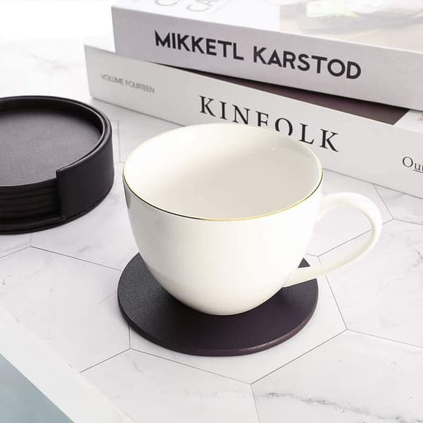 6 stk. Underkopper til Drikkevarer, Læder Underkopper med Holder, Møbel Front KLB