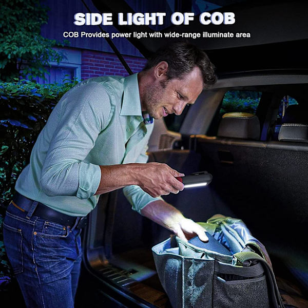 Arbeidslampe, USB-oppladbar LED-håndholdt lampe, magnetisk, COB mekanisk inspeksjonslampe for bilreparasjon, garasje, camping, nødsituasjon, etc.