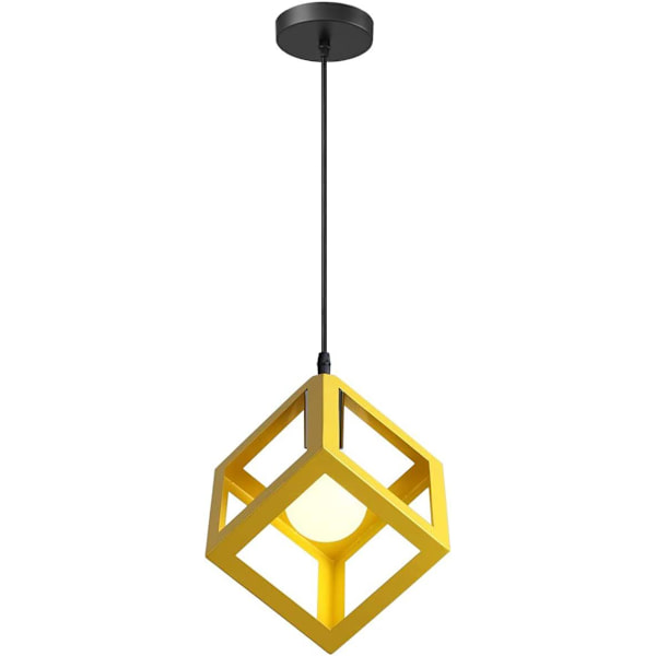 Modern Hängande Ljus Kube Form Chandelier Geometrisk Stil Metall Taklampa E27 Taklampa för Sovrum Vardagsrum Restaurang-16CM,Gul