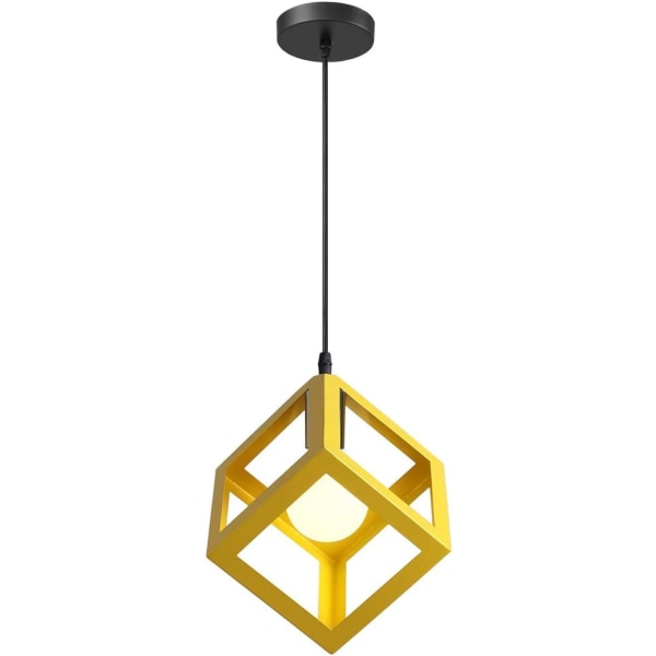 Modern taklampa i kubform ljuskrona geometrisk stil metall taklampa E27 taklampa för sovrum vardagsrum restaurang-16cm, gul