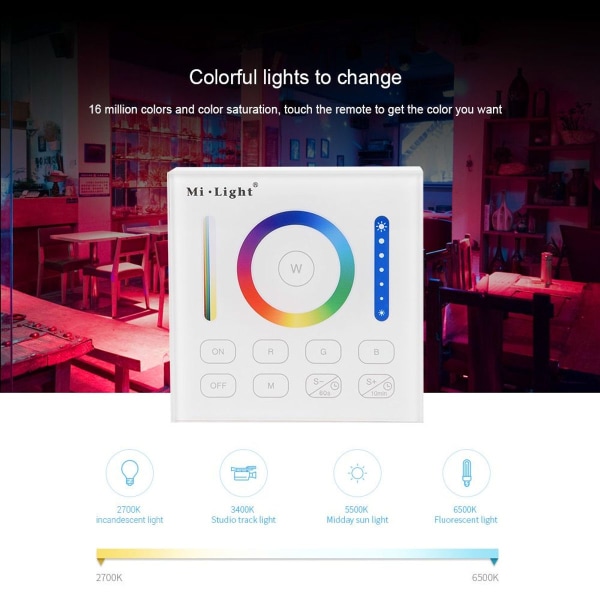 Milight 2.4G langaton RGB + CCT + kirkkaus säätöpaneeli KLB