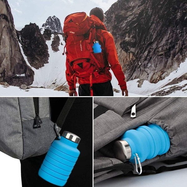 Vikbara vattenflaskor, 550ML vikbar läckagesäker sportflaska, BPA-fri