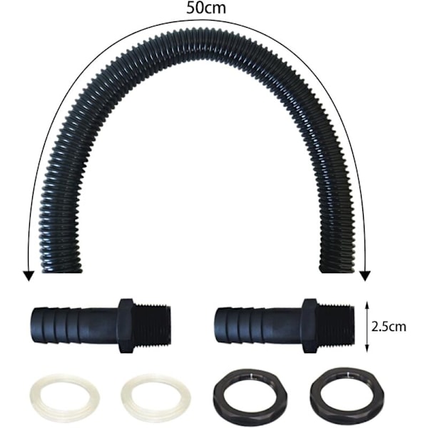 Regnvandsbeholder-tilslutningsslange, inklusive 2 slangekoblinger med låsemøtrik - Regnvandsbeholder-tilslutningssæt (50 cm) KLB