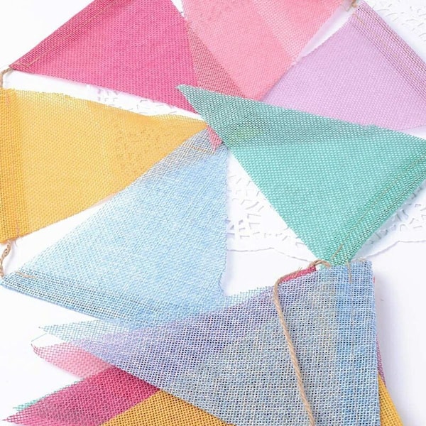 24 flerfärgade triangelflaggor, 2 x vintage jute triangelflaggspel