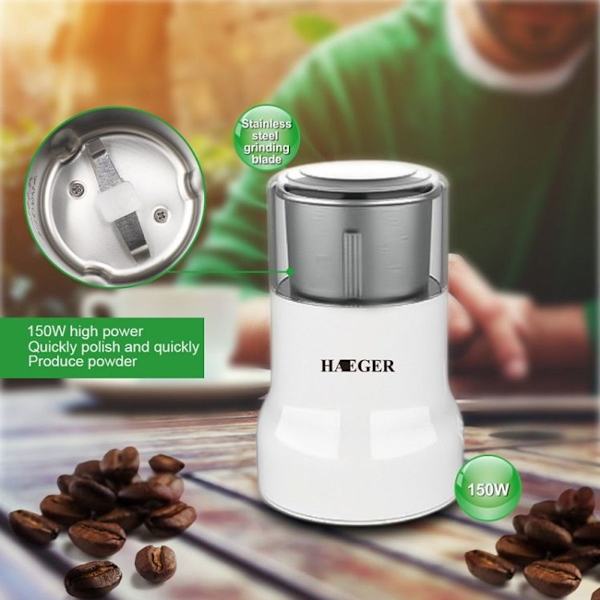 HAEGER Liten bønnekvern, husholdningsautomatisk kaffebønnekvern, europeisk stan