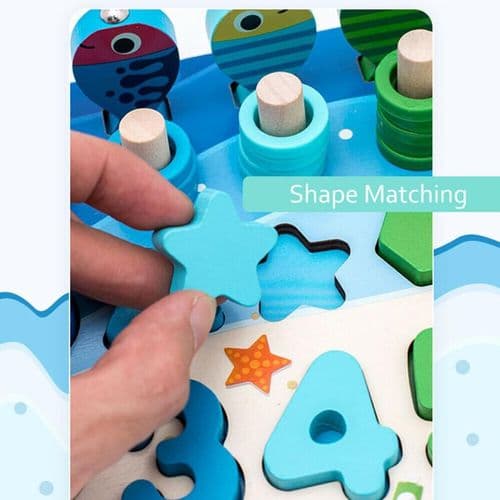 Montessori-leksakspussel för barn, fiskespel i trä, pluggspel