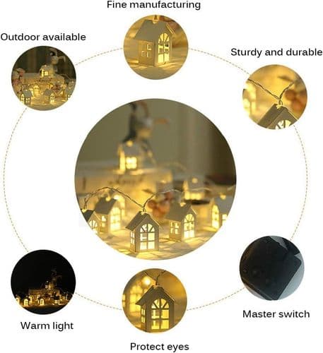 Julelys, 2m 10-LED Trehus Feelyst Romdekorasjon Varmt Hvit