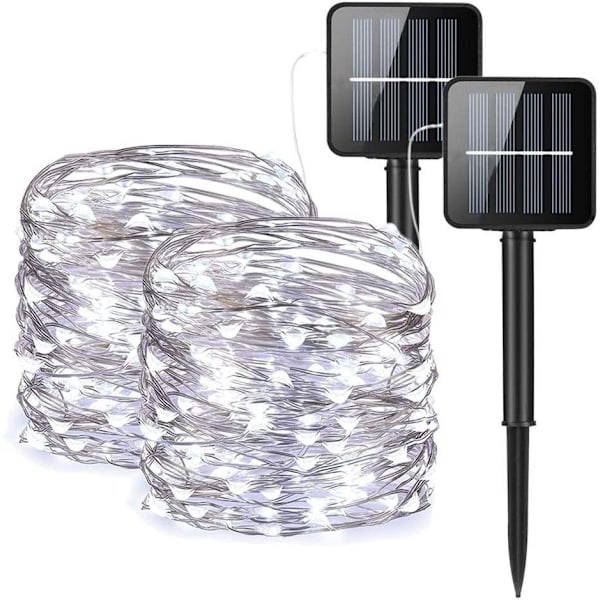 Set med 2 solcellslampor 10m 100LED, IP65 vattentät ljusslinga 8 lägen trädgård koppartrådsbelysning för utomhus, fest, bröllop, innergård, jul