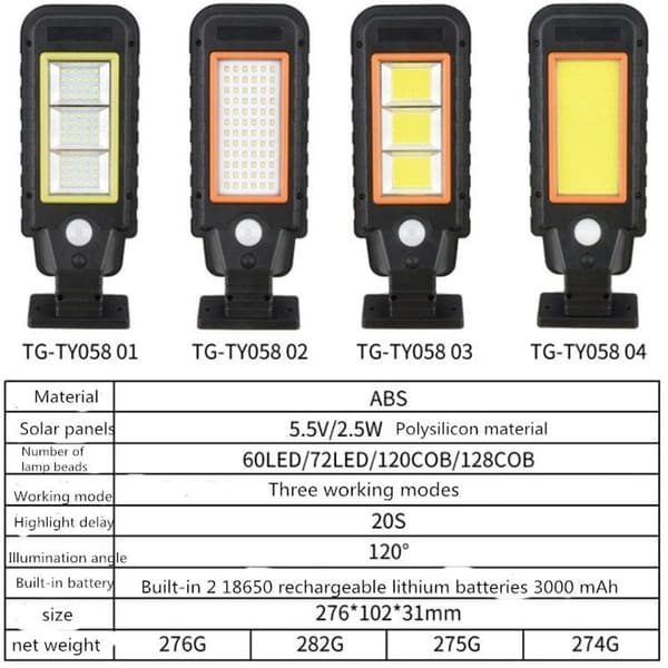 60 LED solcellelys med bevegelsessensor for utendørs bruk, vanntett