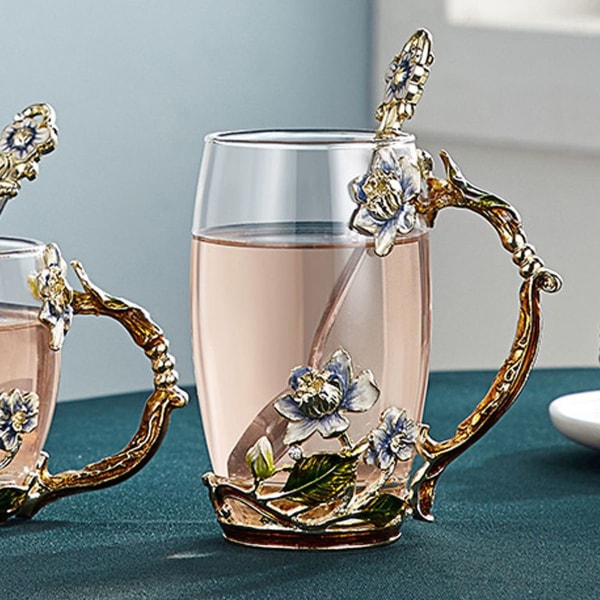 Emalj Craft Iris Glas Kaffe Mugg Te Kopp Kvinnor Presentförpackning