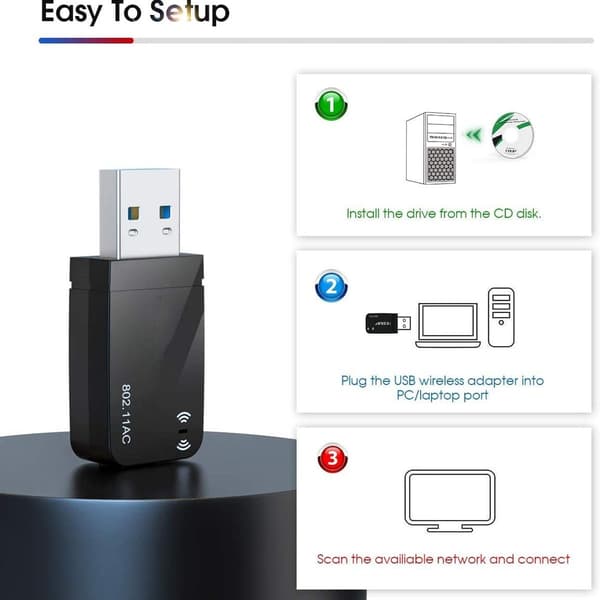 1300 Mbps USB 3.0 WiFi-stick til pc, USB Wi-Fi-adapter AC Mini-netværksadapter