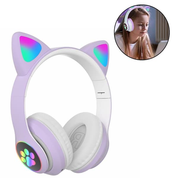 Bluetooth-headset, katteøre-headset, lilla