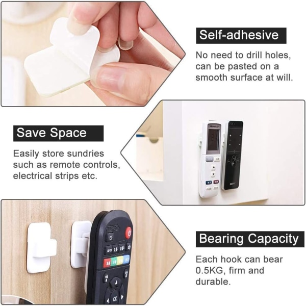 6 par TV/luftkonditionering Fjärrkontrollhållare Vägghäftande krok Stark självhäftande hållare Förvaringskrok för nycklar Uttag Köksmaterial-Vit