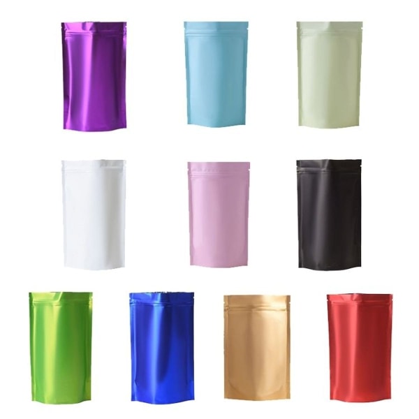 Förpackning med 100 st snacks stand-up påsar aluminiumfolie, storlek: 12x20 + 4cm (lila)