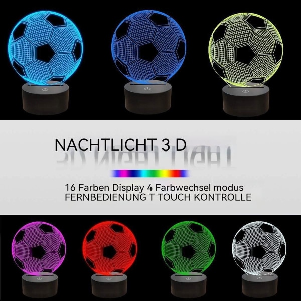 Fodbold 3D Illusion Natlampe, 7 Farver Skiftende Touch Control LED Skrivebordslampe KLB