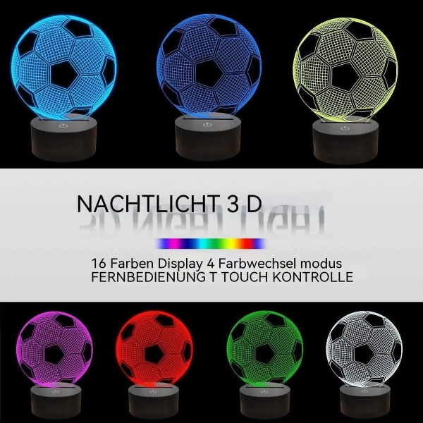 Fodbold 3D Illusion Night Lamp, 7 Farver Skiftende Touch Control LED Skrivebord KLB