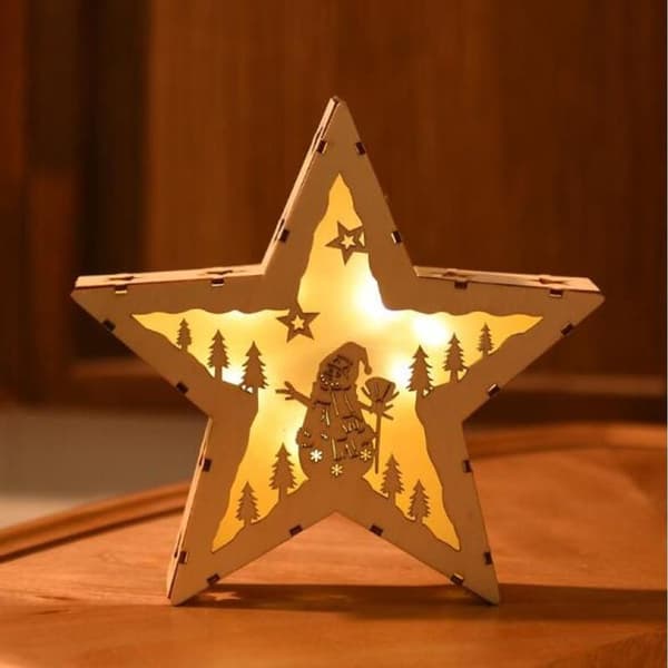 Træstjerne med julemotiv 21,5 cm KLB