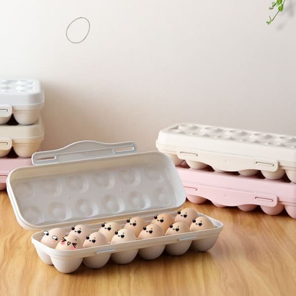 Egg Oppbevaringsboks, 2 Pakk - Kjøleskap Egg Holder, 12 Egg, Rosa, Gra
