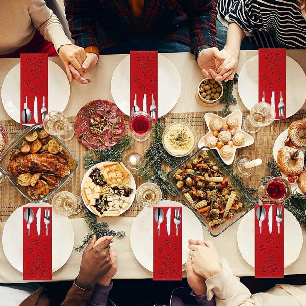 Pakke med 12 juletræsbestikholdere, julebestikposer, bestikholdere KLB