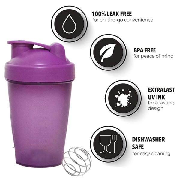 4 pakkausta] 20oz Shaker-pullo vispiläpalloilla, sisältää violetin