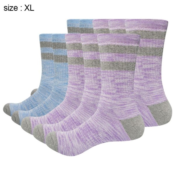 Padded Hiking Socks Outdoor Sports Crew 5 Pairs (3 Purple, 2 Blue) KLB