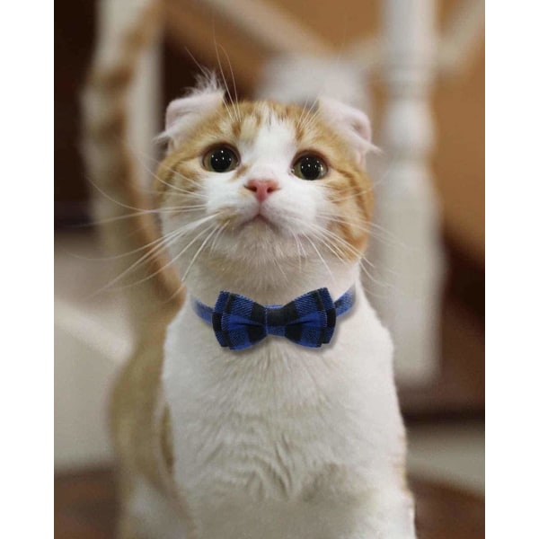 Anti Choke katthalsband, katthalsband med klocka och fluga, söta halsband för kattungar och katter, 1 pack, blå