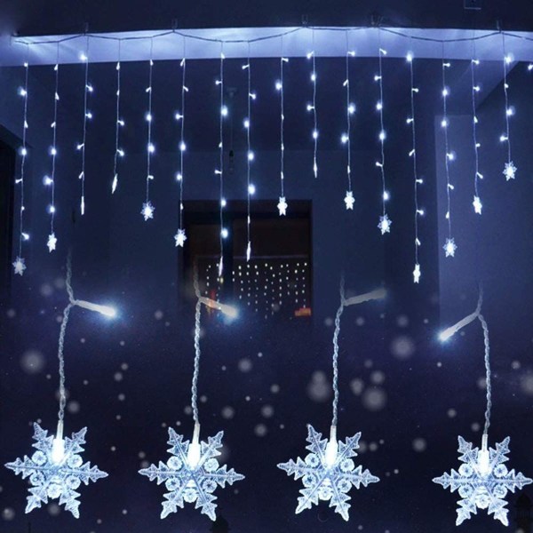 Snøfnugggardinlys, 3,5 m, 96 LED-lysstrenger, 8 lysmoduser