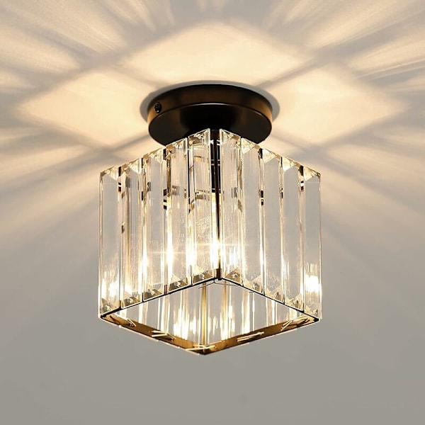 Mini kristall taklampa, modern kristallkrona, LED-taklampa för korridor, entré, restaurang, bar, E27 (svart) KLB