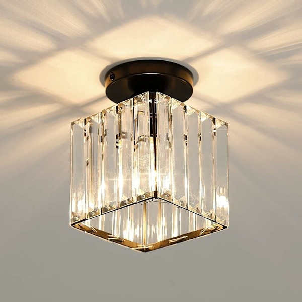 Mini krystall taklampe, moderne krystall lysekrone, LED taklampe for korridor, inngang, restaurant, bar, E27 (svart) KLB